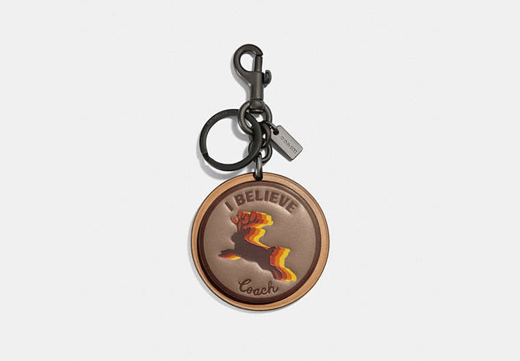 COACH®,KEY FOB WITH MYTHICAL MONSTER JACKALOPE,Smooth Leather,Mini,Jackalope,Front View