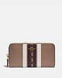 COACH®,ACCORDION ZIP WALLET WITH VARSITY STRIPE,Leather,Mini,Brass/Elm Multi,Front View