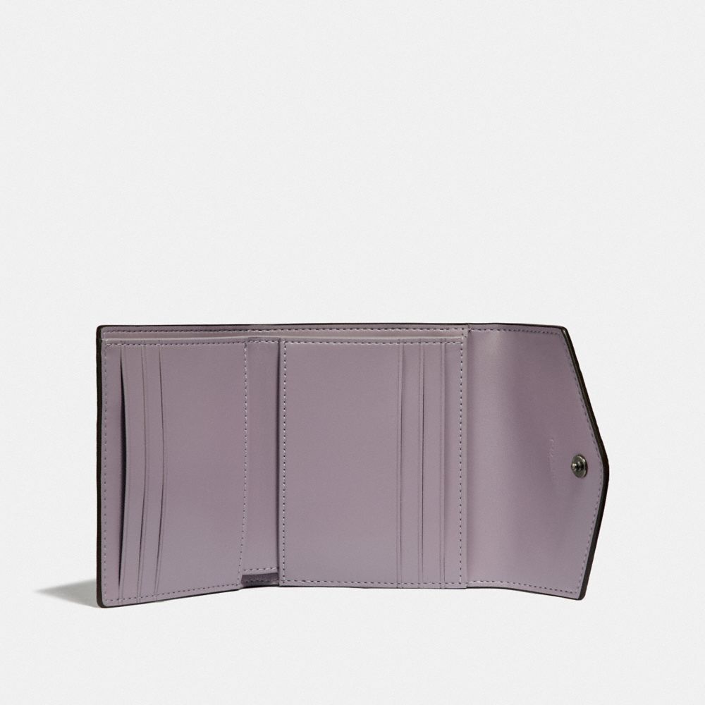 COACH®,SMALL WALLET WITH HERITAGE FLORAL PRINT,Coated Canvas,Pewter/Soft Lilac Multi,Inside View,Top View
