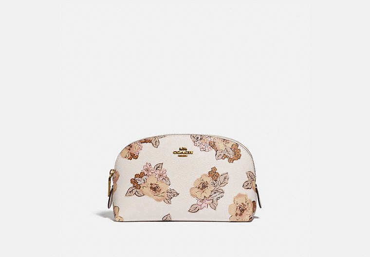 COACH®,COSMETIC CASE 17 WITH FLORAL BOUQUET PRINT,Coated Canvas,Brass/Chalk,Front View