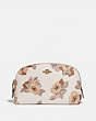 COACH®,COSMETIC CASE 17 WITH FLORAL BOUQUET PRINT,Coated Canvas,Brass/Chalk,Front View