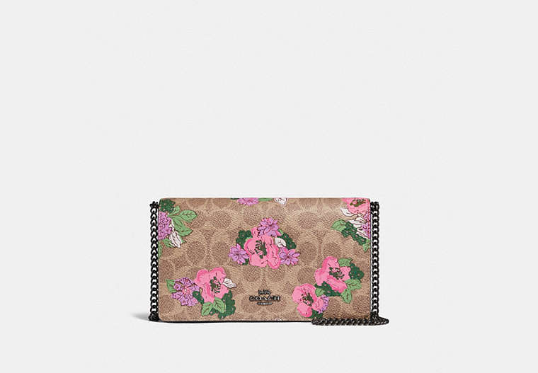 Callie Foldover Chain Clutch In Signature Canvas With Blossom Print