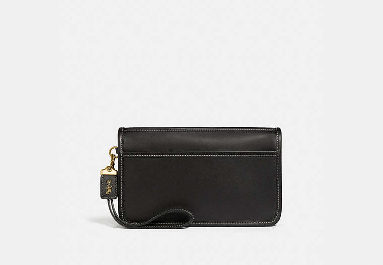 COACH®,BRITT WRISTLET,Leather,Mini,Brass/Black,Front View