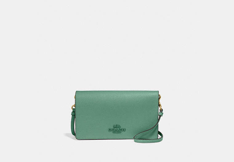 COACH®,HAYDEN FOLDOVER CROSSBODY CLUTCH BAG,Leather,Mini,Brass/Washed Green,Front View image number 0