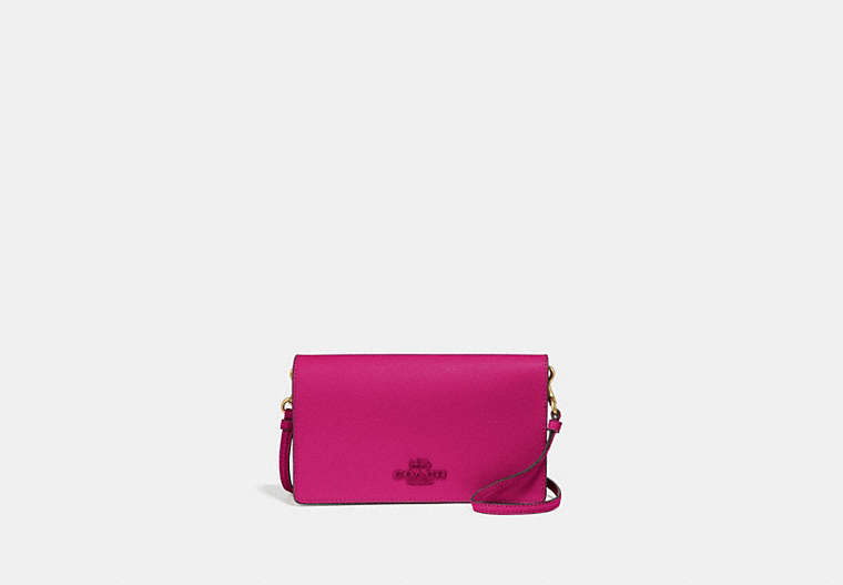 COACH®,HAYDEN FOLDOVER CROSSBODY CLUTCH BAG,Leather,Mini,Pewter/Cerise,Front View
