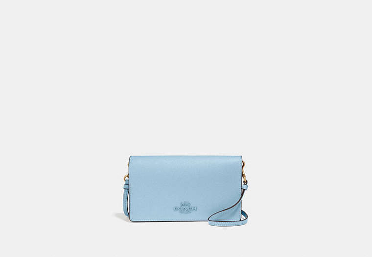 COACH®,HAYDEN FOLDOVER CROSSBODY CLUTCH BAG,Leather,Mini,Pewter/Waterfall,Front View