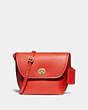 COACH®,TURNLOCK POUCH,Leather,Small,Brass/Carmine,Front View