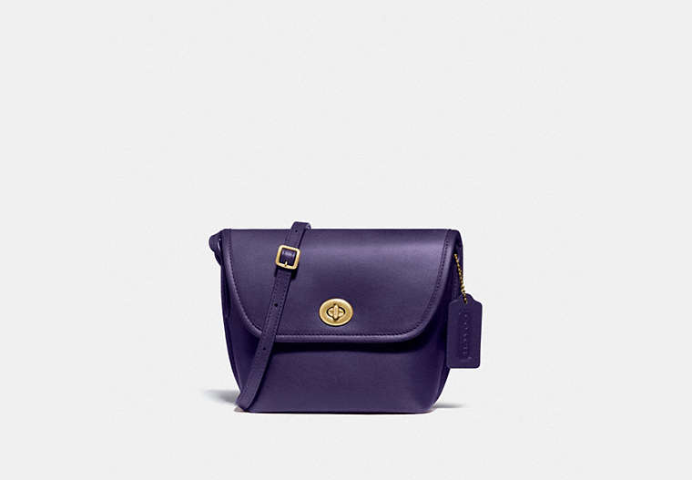 COACH®,TURNLOCK POUCH,Leather,Small,Brass/Royal Purple,Front View