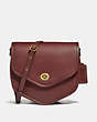 COACH®,TURNLOCK FLAP POUCH,Glovetan Leather,Small,Brass/Cranberry Red,Front View