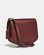 COACH®,TURNLOCK FLAP POUCH,Glovetan Leather,Small,Brass/Cranberry Red,Angle View