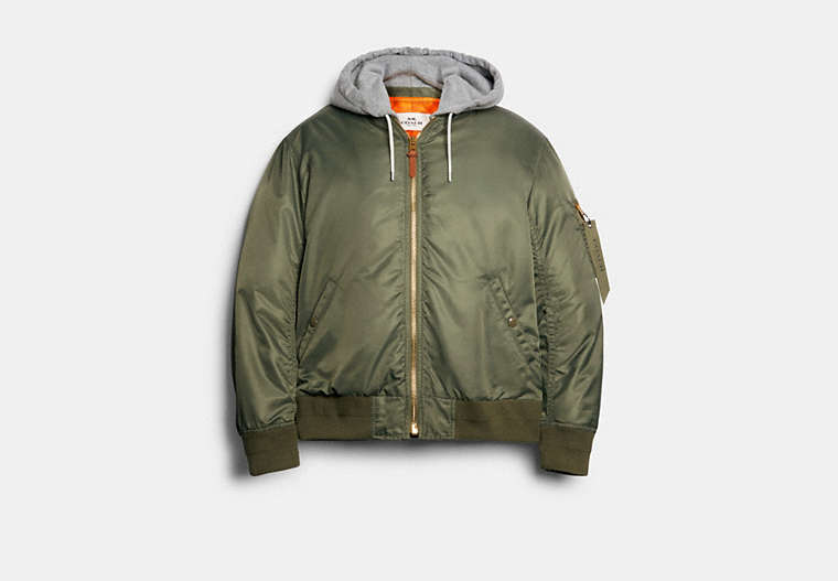 COACH®,NYLON HOODED MA-1 JACKET,n/a,FATIGUE,Front View