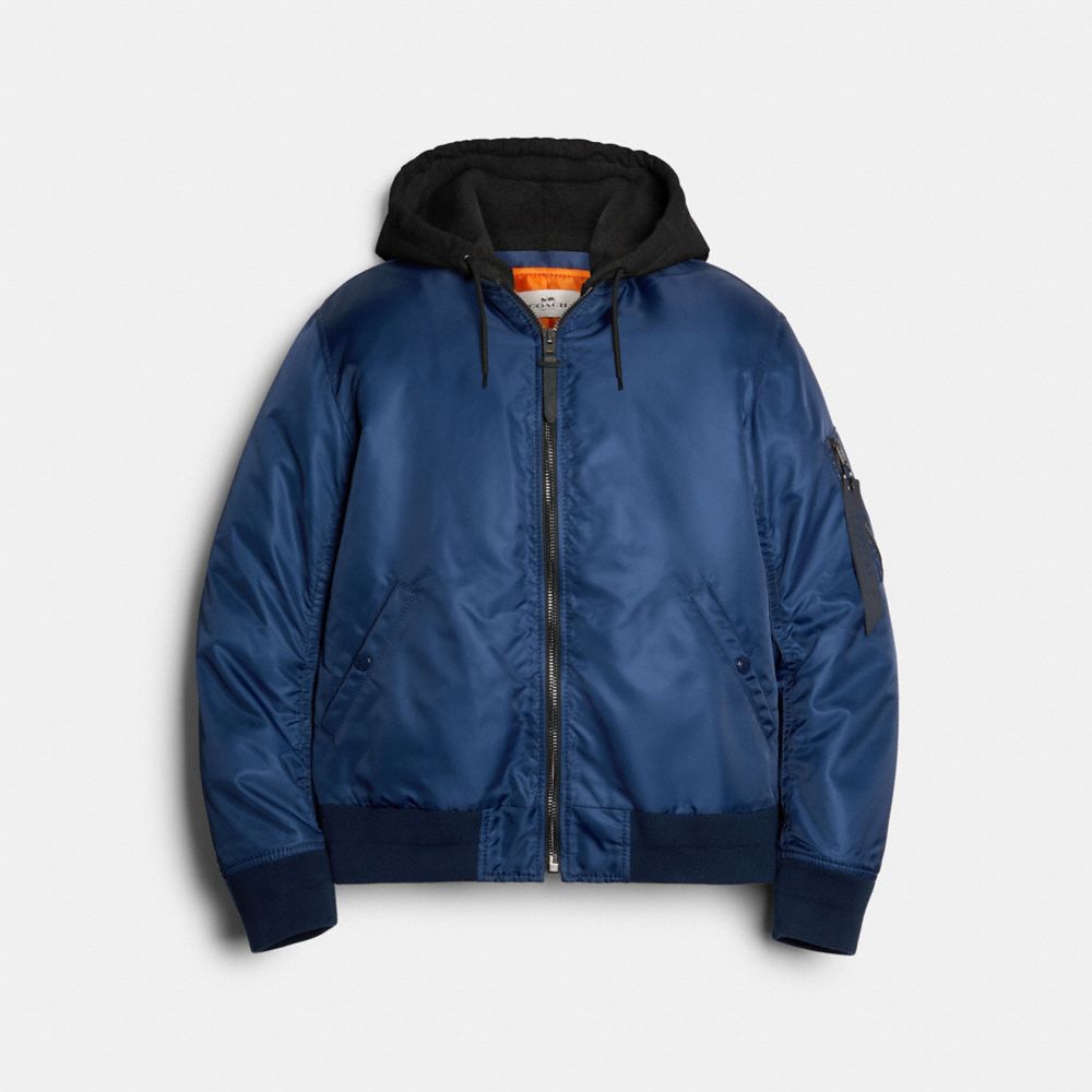 COACH®,NYLON HOODED MA-1 JACKET,n/a,NAVY,Front View