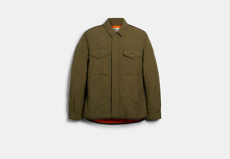 COACH®,QUILTED SHIRT JACKET,Olive,Front View