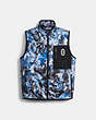 COACH®,QUILTED VEST,n/a,Blue Watercolor Camo,Front View
