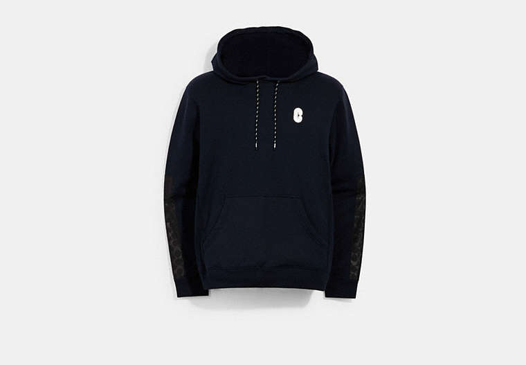 COACH®,MIXED MEDIA HOODIE,n/a,NAVY,Front View