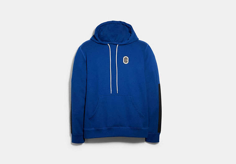 COACH®,MIXED MEDIA HOODIE,n/a,Sapphire.,Front View