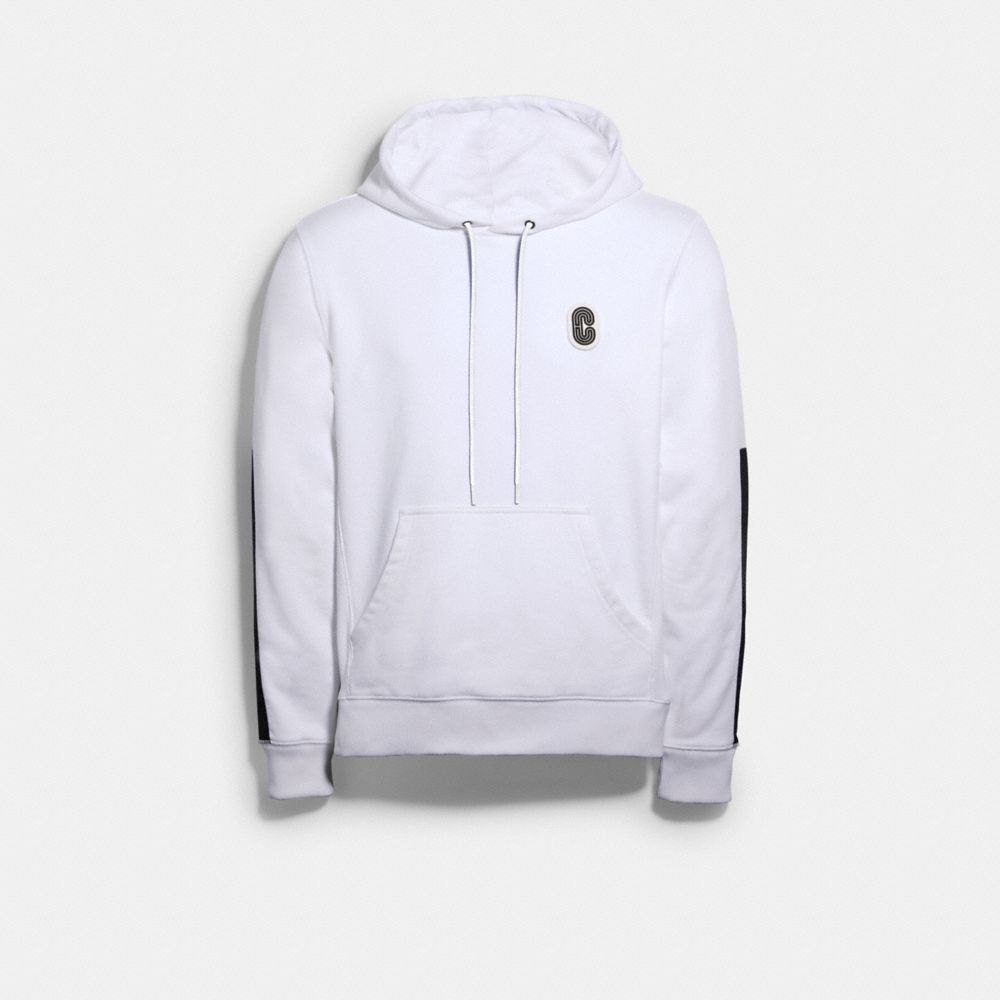 COACH®,MIXED MEDIA HOODIE,White,Front View