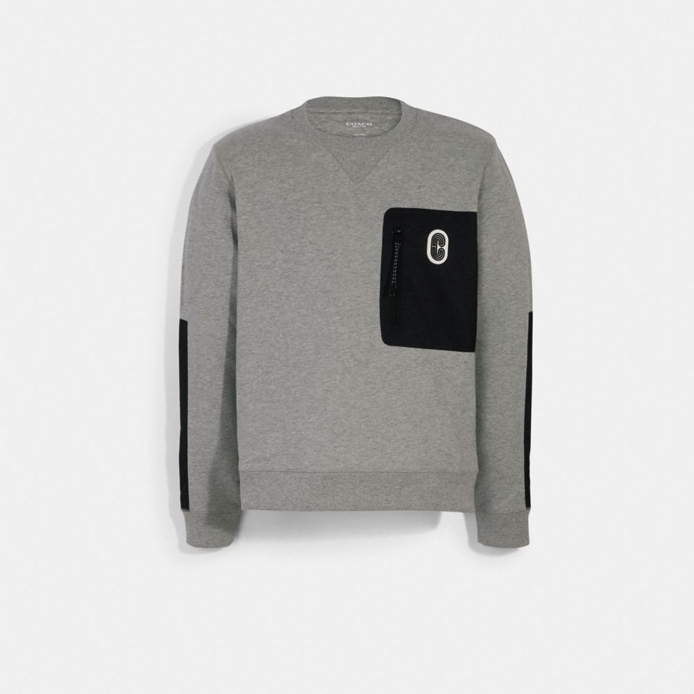 COACH®,MIXED MEDIA SWEATSHIRT,Light Heather Grey,Front View