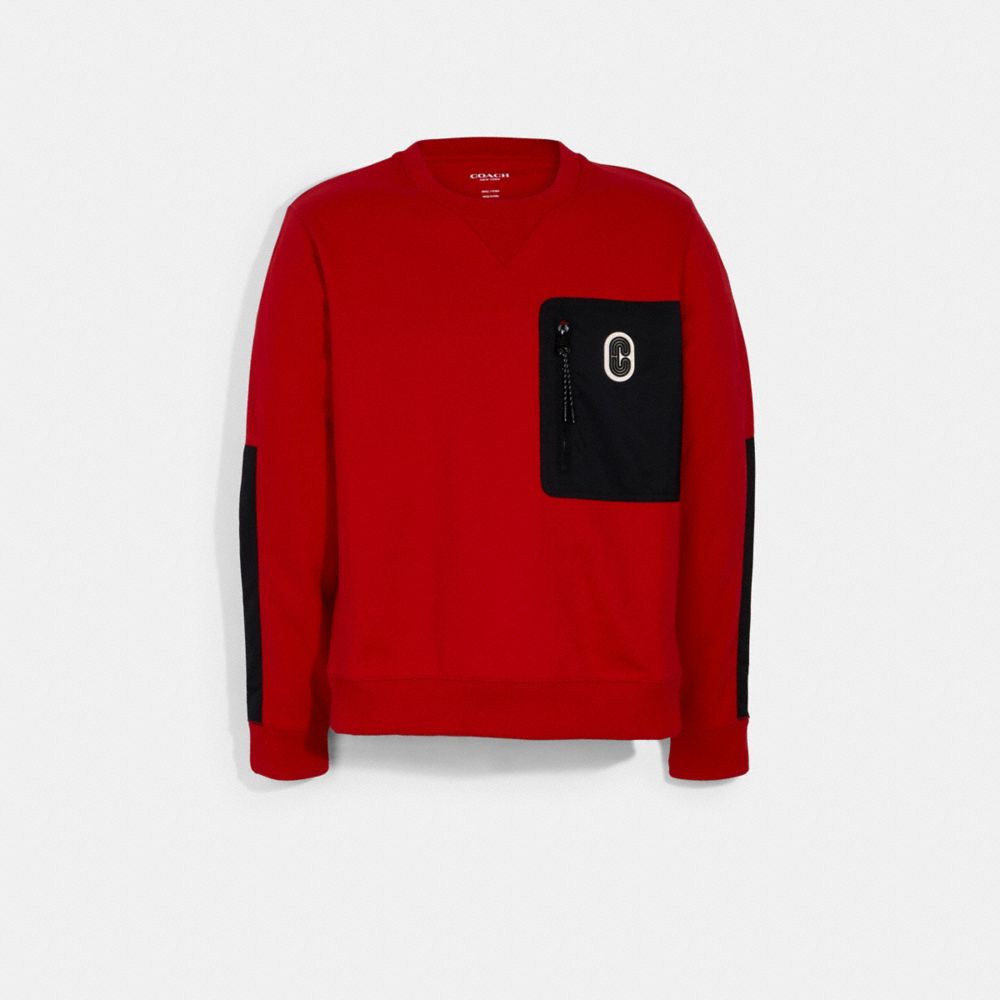 COACH®,MIXED MEDIA SWEATSHIRT,Haute Red,Front View