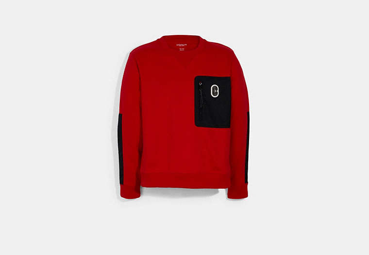 COACH®,MIXED MEDIA SWEATSHIRT,n/a,Haute Red,Front View
