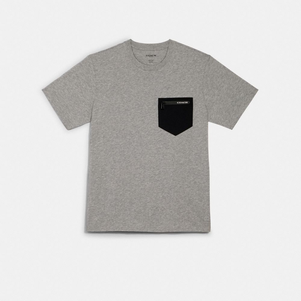 COACH®,T-SHIRT TECHNIQUES MIXTES,Gris Bruyère Pâle,Front View