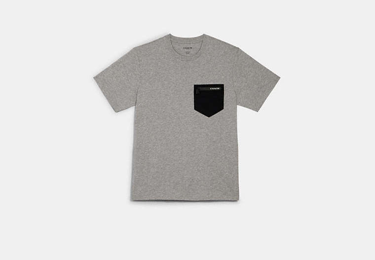 COACH®,MIXED MEDIA T-SHIRT,cotton,Light Heather Grey,Front View
