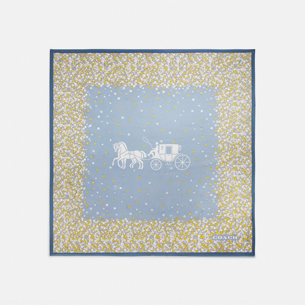 COACH®,HORSE AND CARRIAGE TEA ROSE PRINT SILK SQUARE SCARF,Silk,Denim,Front View