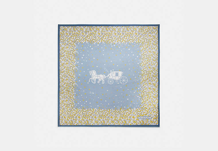 COACH®,HORSE AND CARRIAGE TEA ROSE PRINT SILK SQUARE SCARF,Silk,Denim,Front View