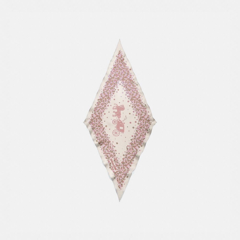 COACH®,Horse And Carriage Tea Rose Print Silk Diamond Scarf,,Front View