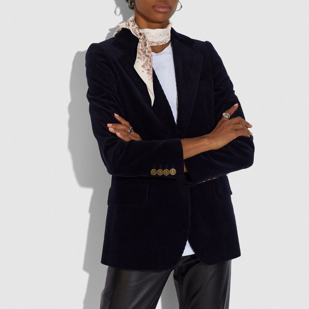 COACH®,Horse And Carriage Tea Rose Print Silk Diamond Scarf,,Angle View