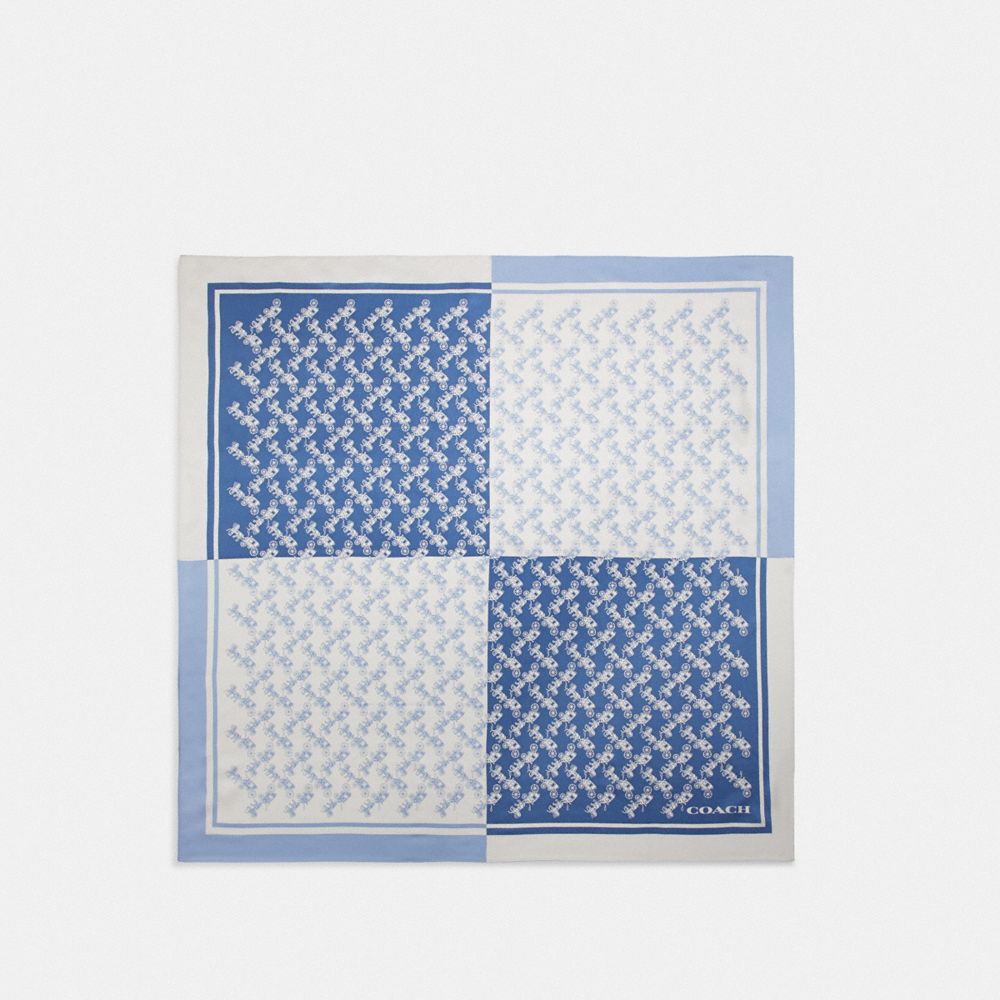 Écharpe carrée en soie avec imprimé carreaux Cheval et Calèche en diagonale