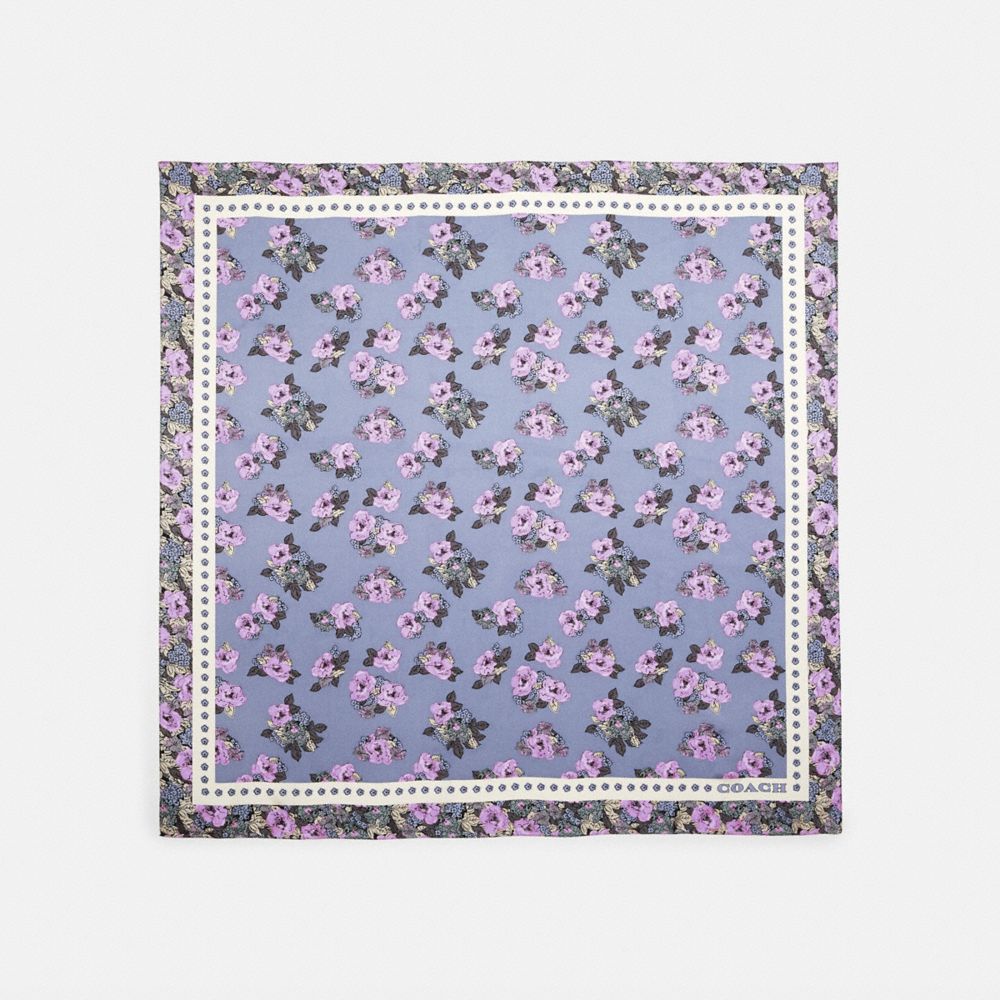 Foulard carré en soie à imprimé fleurs nostalgiques