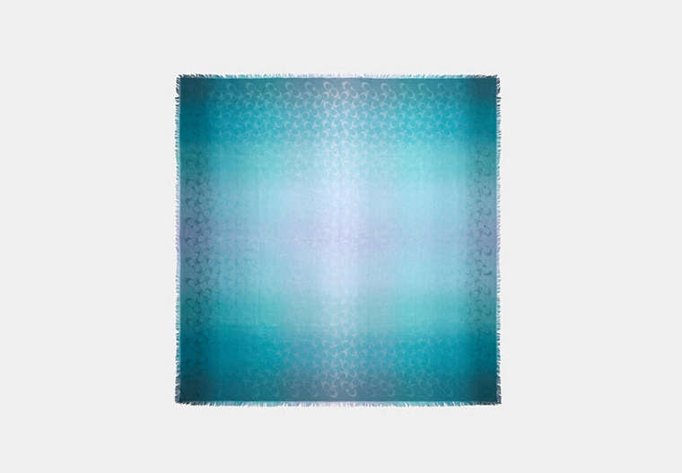 COACH®,SIGNATURE OMBRE OVERSIZED SQUARE SCARF,cottonmodalblend,TEAL,Front View