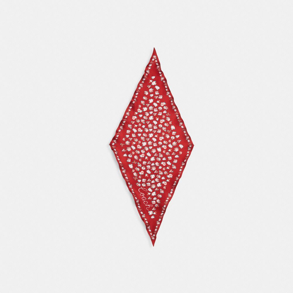 COACH®,TEA ROSE PRINT SILK DIAMOND SCARF,1941 Red,Front View