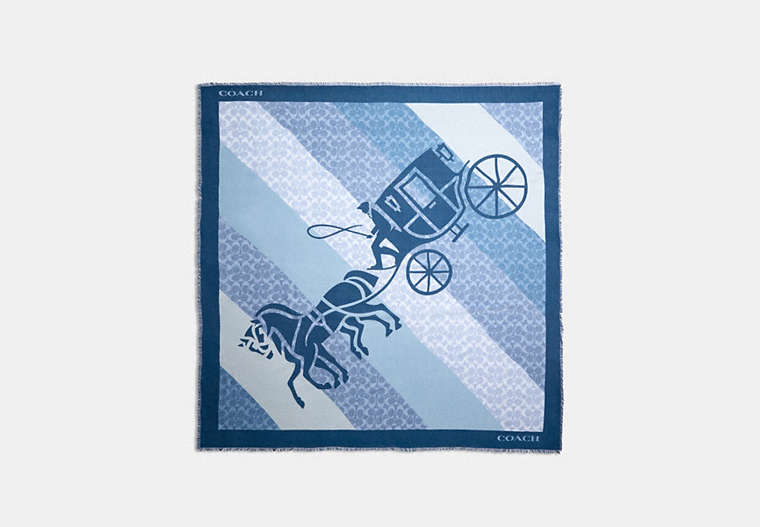 COACH®,SIGNATURE HORSE AND CARRIAGE PRINT OVERSIZED SQUARE SCARF,Modal,Denim,Front View