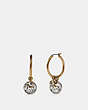 COACH®,HORSE AND CARRIAGE COIN HOOP EARRINGS,cubiczirconia,GOLD/SILVER,Front View