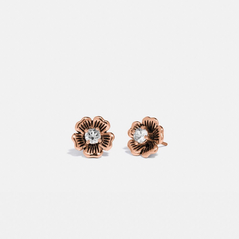 COACH®,MINI TEA ROSE 2-IN-1 STUD EARRINGS,Plated Brass,Rose Gold,Front View