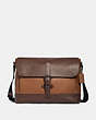 COACH®,HUDSON MESSENGER BAG IN COLORBLOCK,Leather,Medium,Gunmetal/Tobacco Mahagony,Front View