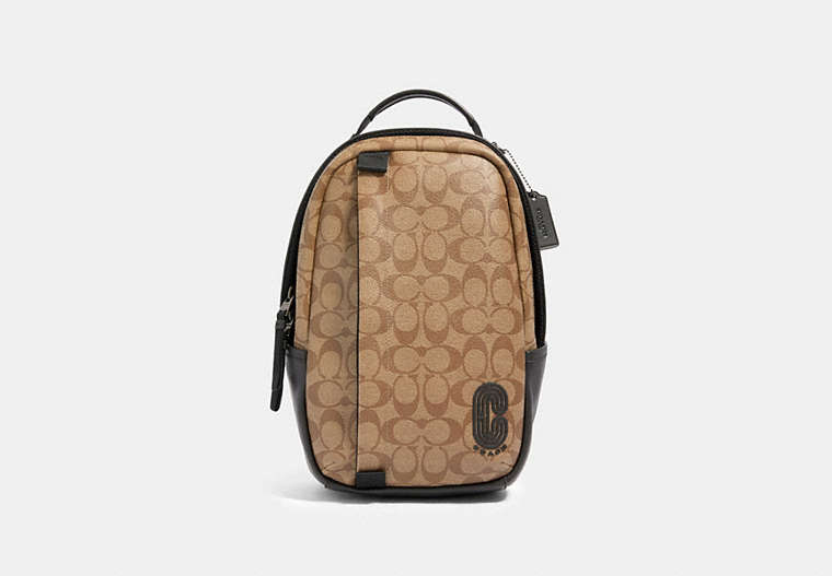 COACH®,EDGE PACK IN SIGNATURE CANVAS,Large,Gunmetal/Tan,Front View