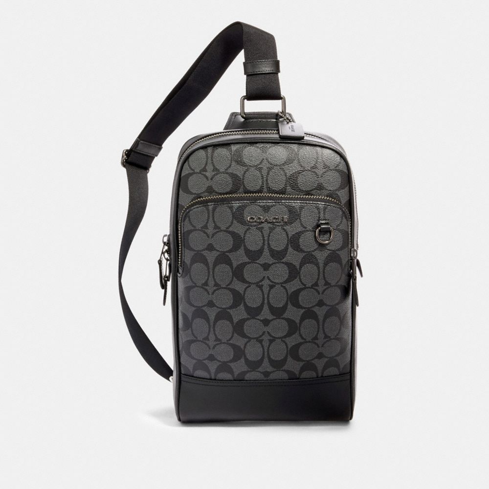 COACH®,GRAHAM PACK IN SIGNATURE CANVAS,pvc,Gunmetal/Charcoal/Black,Front View