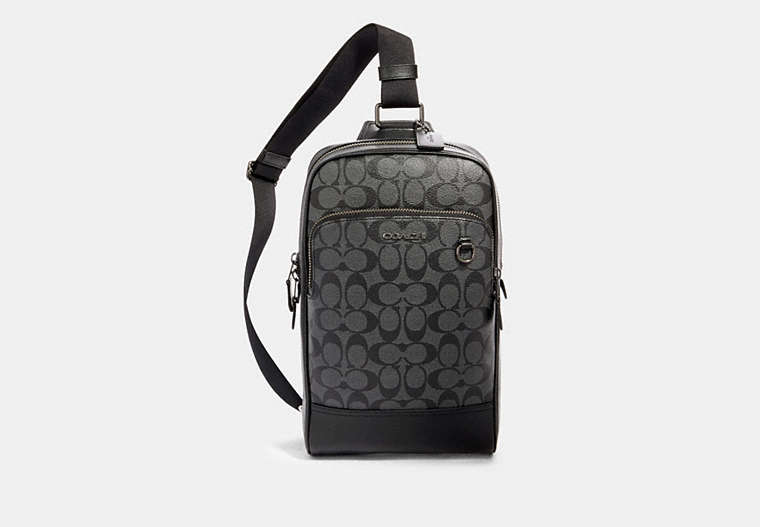 COACH®,GRAHAM PACK IN SIGNATURE CANVAS,pvc,Gunmetal/Charcoal/Black,Front View