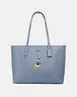 COACH®,DISNEY X COACH CENTRAL TOTE WITH ZIP WITH DONALD DUCK MOTIF,Leather,Large,Light Antique Nickel/Bluebell,Front View