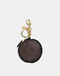COACH®,CIRCULAR COIN POUCH BAG CHARM IN SIGNATURE CANVAS,pvc,Mini,Gold/Brown Black,Front View