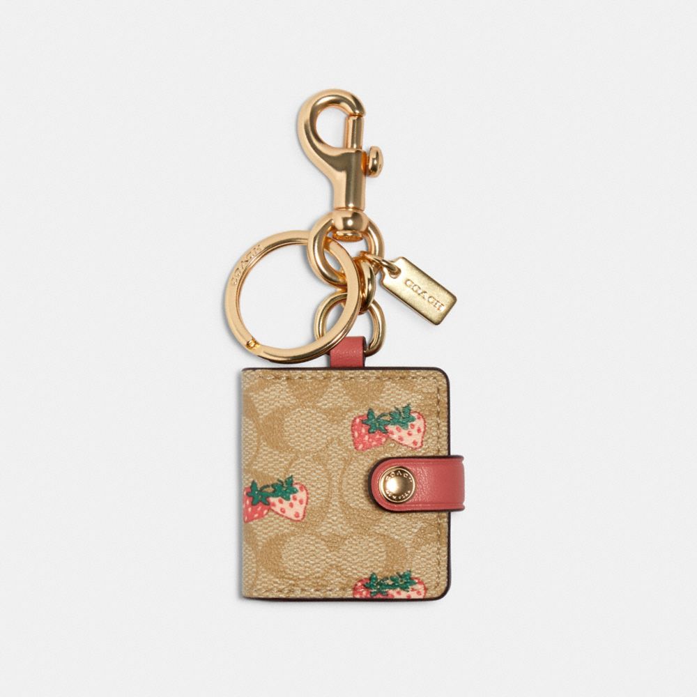 Picture Frame Bag Charm In Signature Canvas With Strawberry Print