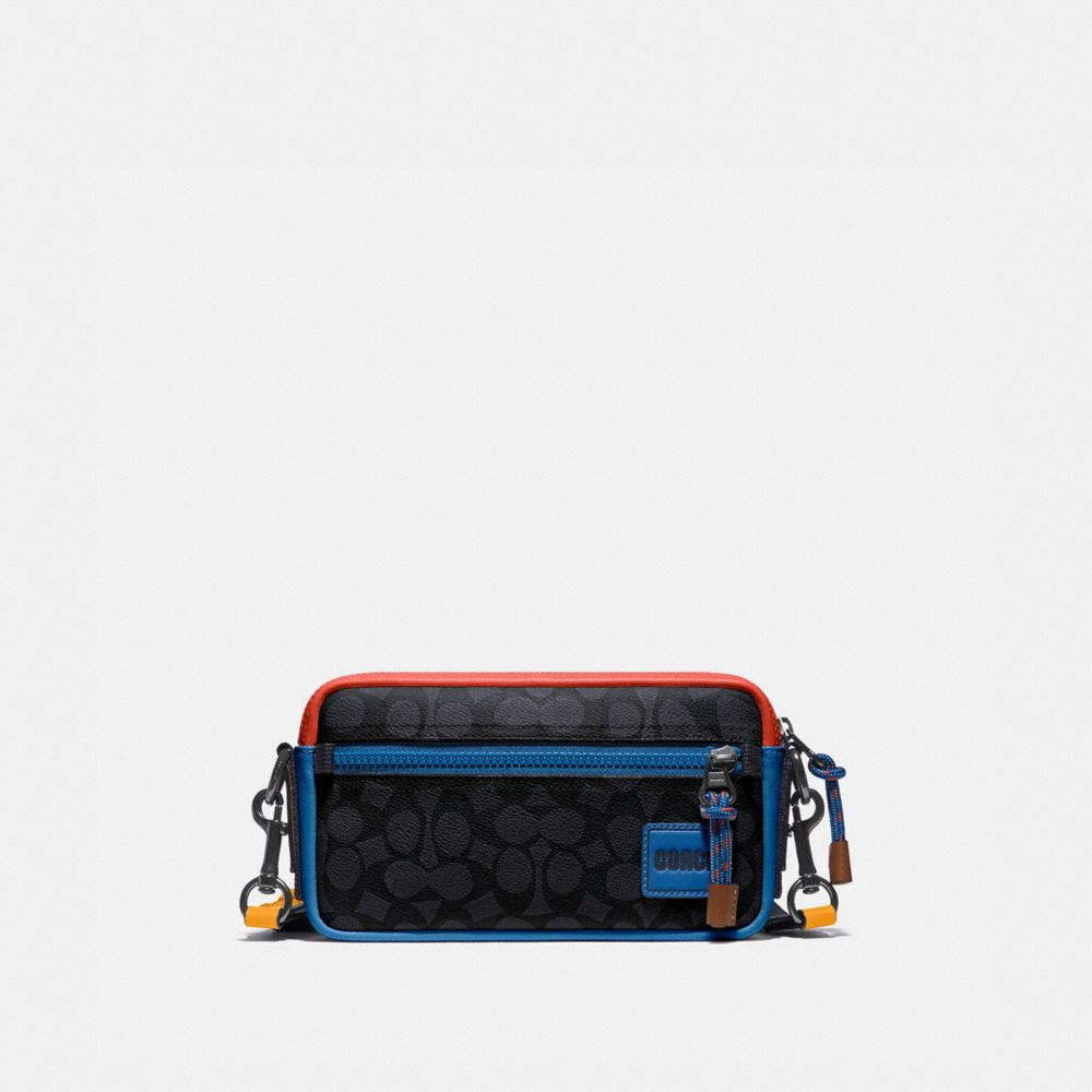 COACH®,PACER SLIM POUCH IN SIGNATURE CANVAS,Mini,Charcoal Signature Multi,Front View