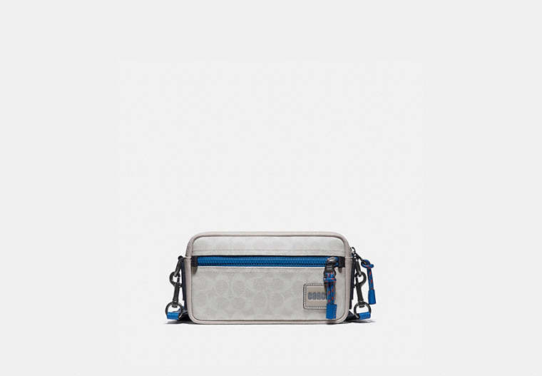 COACH®,PACER SLIM POUCH IN SIGNATURE CANVAS,pvc,Mini,Chalk/Pacific,Front View image number 0