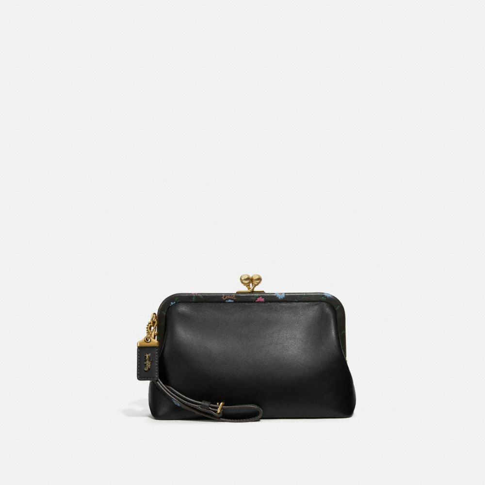 COACH VINTAGE BLACK LEATHER KISS-LOCK COIN POUCH