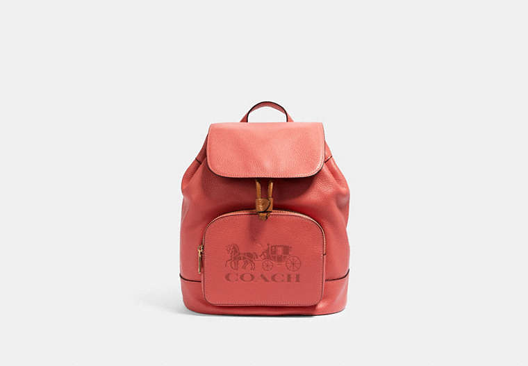 COACH®,JES BACKPACK WITH HORSE AND CARRIAGE,Leather,Gold/Bright Coral,Front View