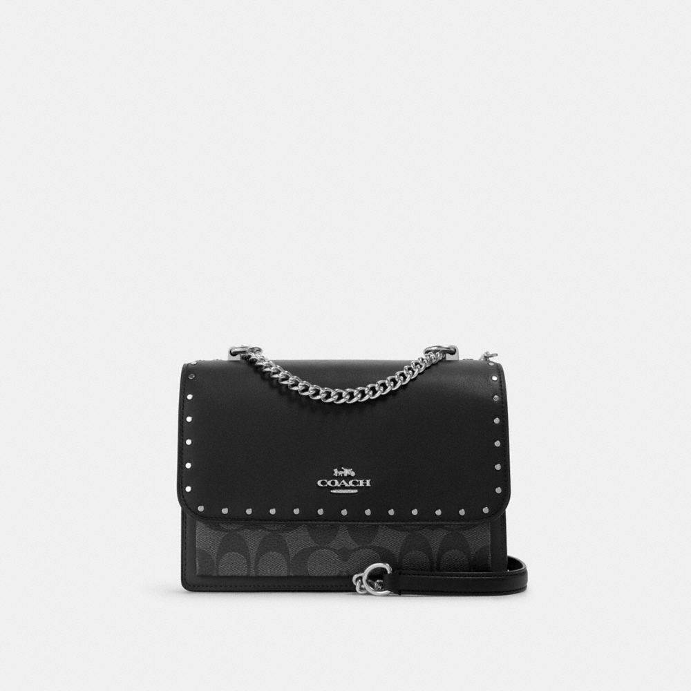 COACH®,KLARE CROSSBODY BAG IN SIGNATURE CANVAS WITH RIVETS,Anniversary,Silver/Graphite/Black Multi,Front View image number 0