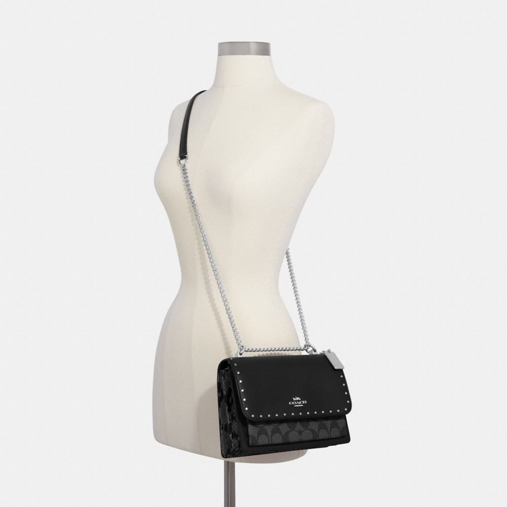 COACH®,Klare Crossbody Bag In Signature Canvas With Rivets,Leather,Canvas,Crossbody,PVC,Color Block,Logo,Studded,Mixed Med...,Black,Alternate View